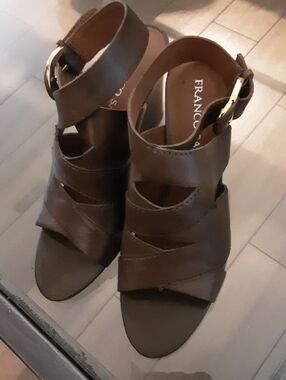 Franco Sarto Brown Wrapped Leather Heel Sandals